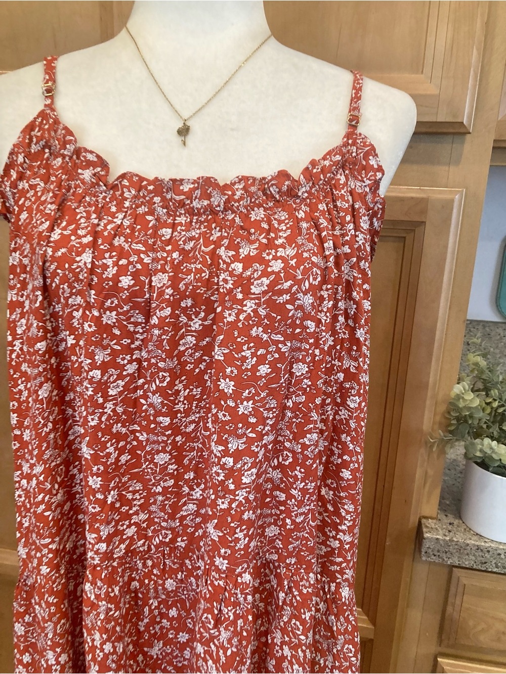 NATURAL LIFE Rust Floral Spaghetti-Strap Midi Dress Size S Can Also Fit M - Picture 5 of 8